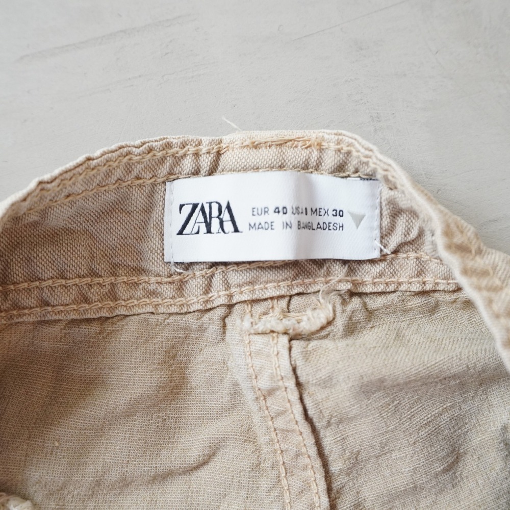Zara Man Cargo Pants Mens 30 Beige Tan Lyocell Linen Blend Utility Straight Leg - Picture 5 of 8